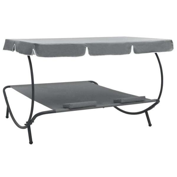 Outdoor Lounge Bed with Canopy and Pillows – Grey