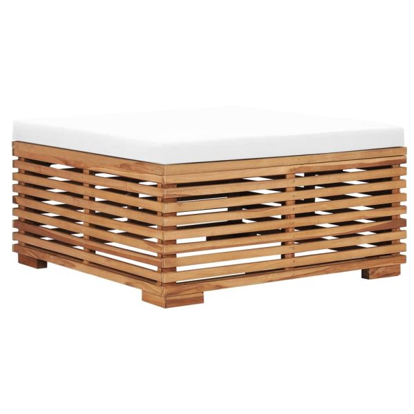 Garden Footrest with Cushion Solid Teak Wood – Cream