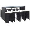 Outdoor Bar Set Poly Rattan and Glass Black