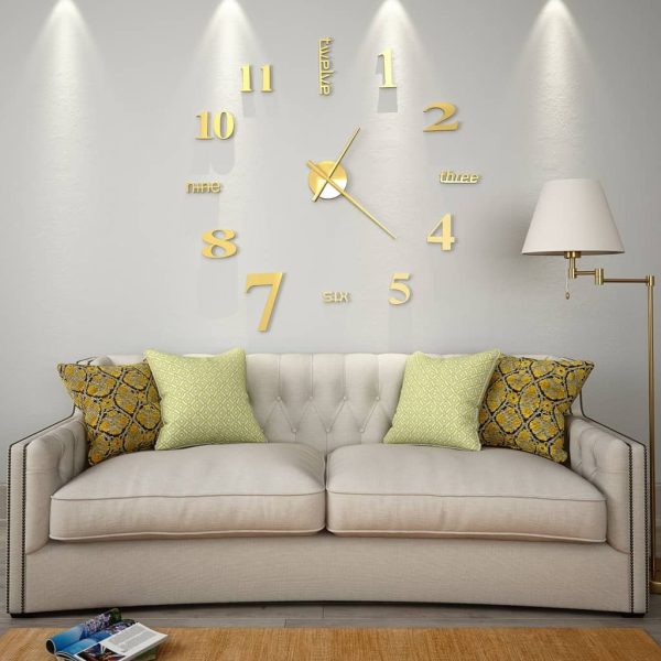 3D Wall Clock Modern Design 100 cm XXL Gold