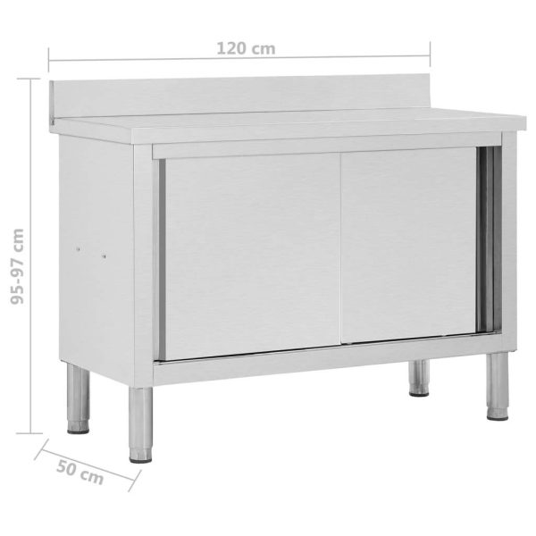 Work Table with Sliding Doors Stainless Steel – 120x50x(95-97) cm