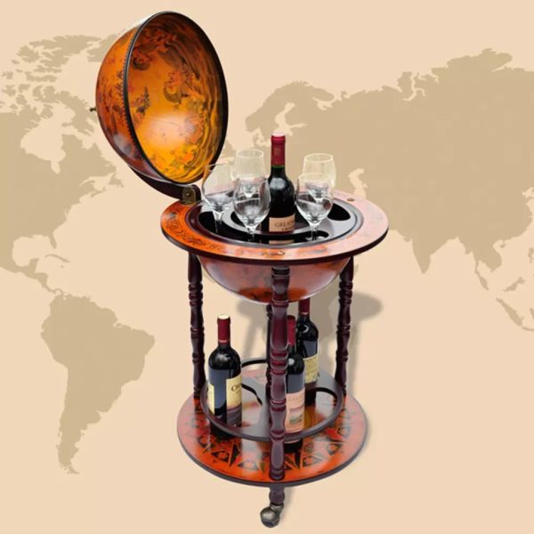 Globe Bar Wine Stand Eucalyptus Wood – Brown