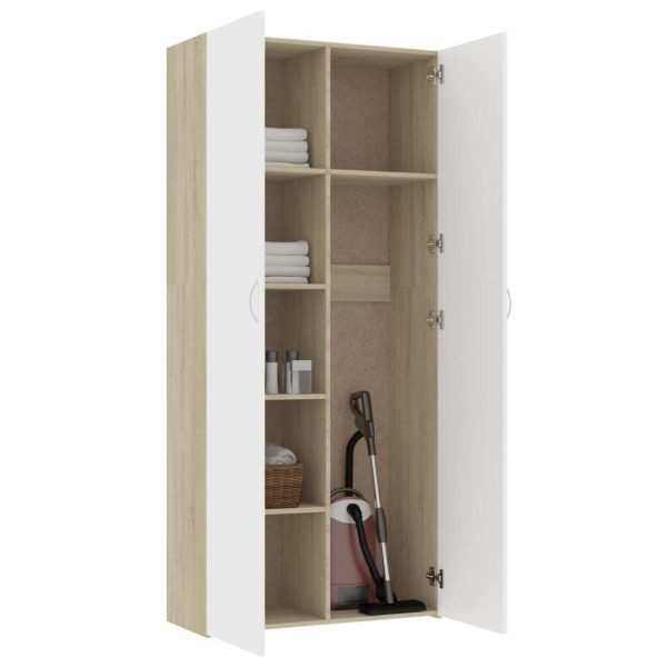 Storage Cabinet 80×35.5×180 cm Engineered Wood – White and Sonoma Oak