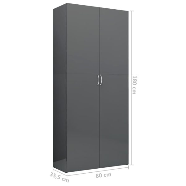 Storage Cabinet 80×35.5×180 cm Engineered Wood – High Gloss Grey