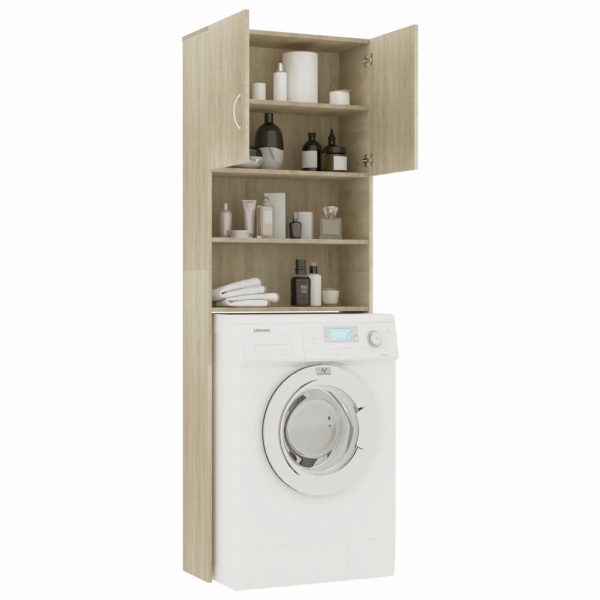 Washing Machine Cabinet 64×25.5×190 cm Engineered Wood – Sonoma oak