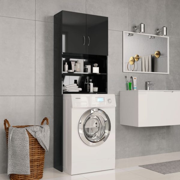 Washing Machine Cabinet 64×25.5×190 cm Engineered Wood – High Gloss Black