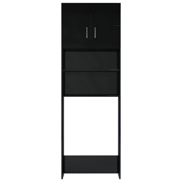 Washing Machine Cabinet 64×25.5×190 cm Engineered Wood – High Gloss Black