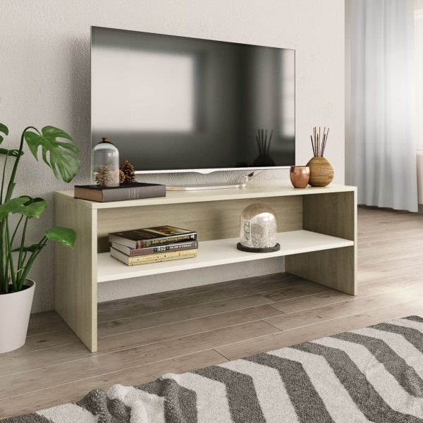 Broxbourne TV Cabinet 100x40x40 cm Engineered Wood – White and Sonoma Oak