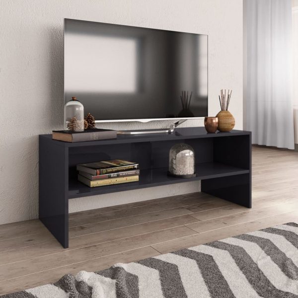 Broxbourne TV Cabinet 100x40x40 cm Engineered Wood – High Gloss Grey