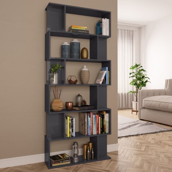 Book Cabinet/Room Divider 80x24x192 cm Engineered Wood – High Gloss Grey