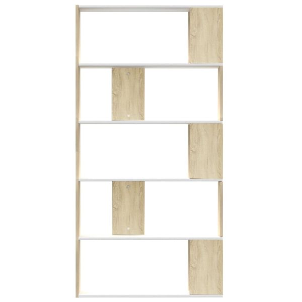 Book Cabinet/Room Divider 80x24x159 cm Engineered Wood – White and Sonoma Oak
