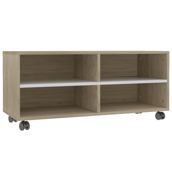 Tarpon TV Cabinet with Castors 90x35x35 cm Engineered Wood – White and Sonoma Oak