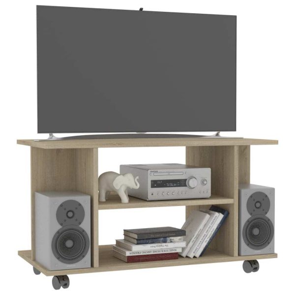 Bowling TV Cabinet with Castors 80x40x40 cm Engineered Wood – Sonoma oak