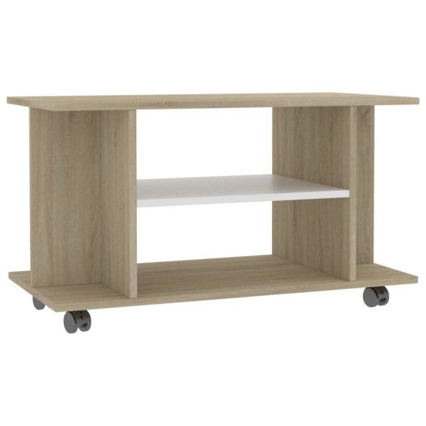 Bowling TV Cabinet with Castors 80x40x40 cm Engineered Wood – White and Sonoma Oak