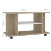 Bowling TV Cabinet with Castors 80x40x40 cm Engineered Wood – White and Sonoma Oak