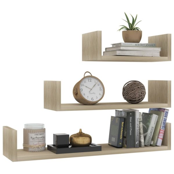 Wall Display Shelf 3 pcs Engineered Wood – Sonoma oak