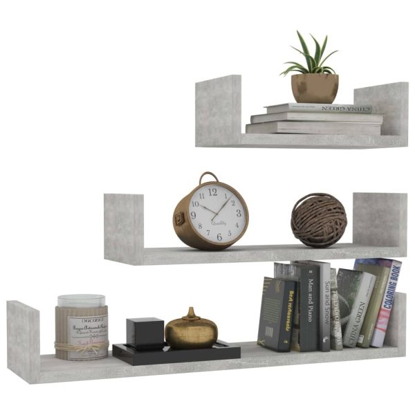 Wall Display Shelf 3 pcs Engineered Wood – Concrete Grey