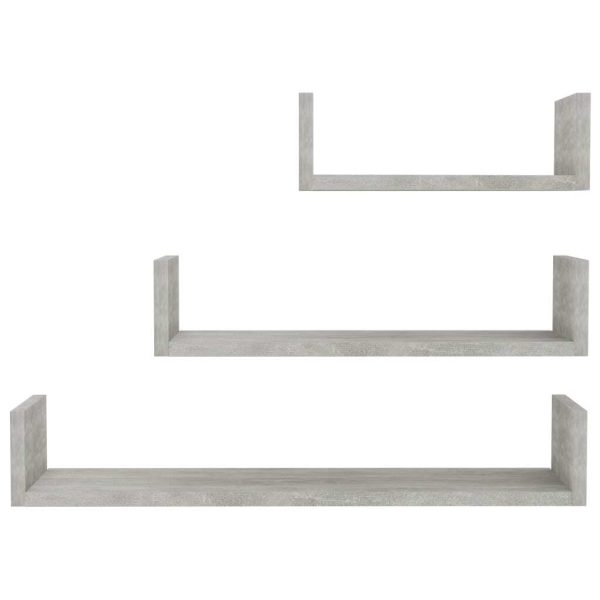 Wall Display Shelf 3 pcs Engineered Wood – Concrete Grey