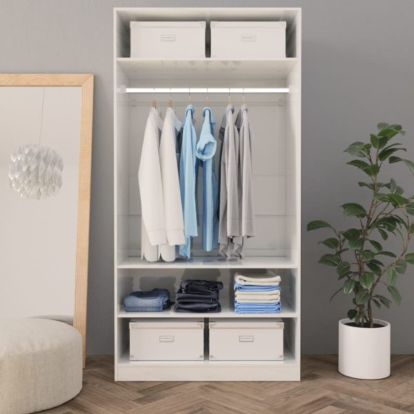 Wardrobe Engineered Wood – 100x50x200 cm, High Gloss White