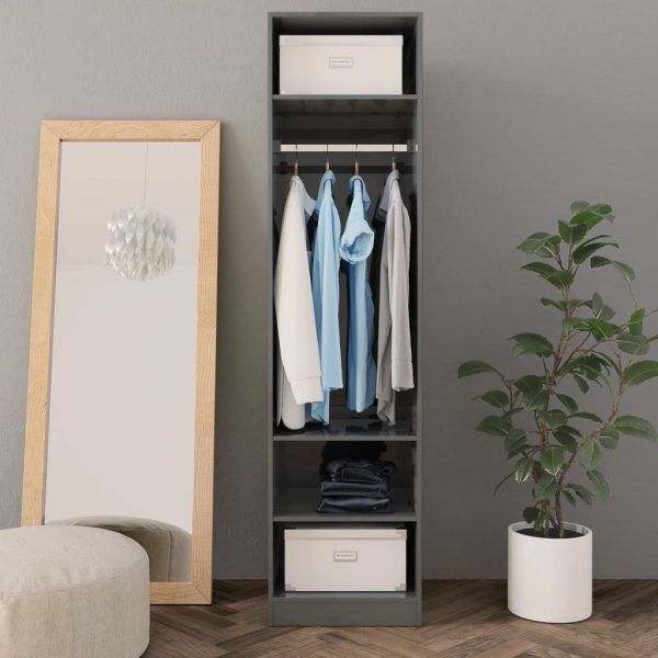 Wardrobe Engineered Wood – 50x50x200 cm, High Gloss Grey