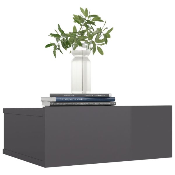 Danbury Floating Nightstand 40x30x15 cm Engineered Wood – High Gloss Grey, 2