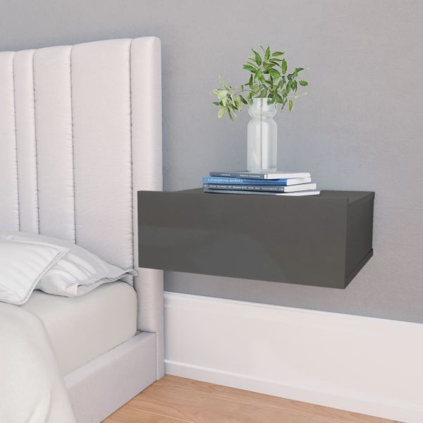 Danbury Floating Nightstand 40x30x15 cm Engineered Wood – High Gloss Grey, 2