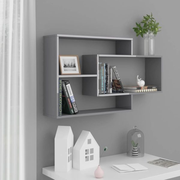 Wall Shelves 104x20x58.5 cm Engineered Wood – High Gloss Grey