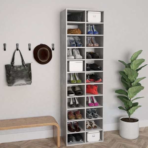 Shoe Cabinet 54x34x183 cm Engineered Wood – Concrete Grey