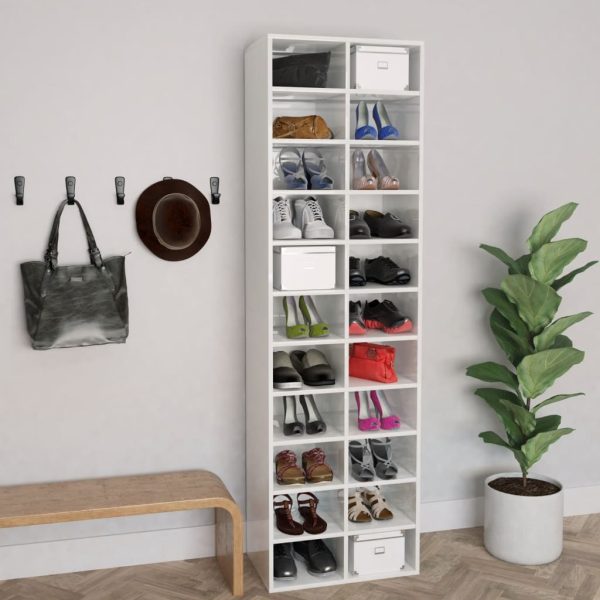 Shoe Cabinet 54x34x183 cm Engineered Wood – High Gloss White