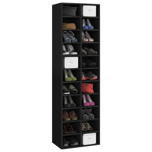 Shoe Cabinet 54x34x183 cm Engineered Wood – High Gloss Black