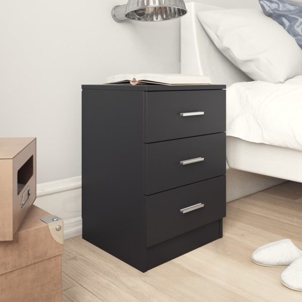 Sleaford Bedside Cabinet 38x35x56 cm Engineered Wood – Black, 1