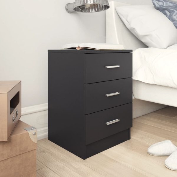 Sleaford Bedside Cabinet 38x35x56 cm Engineered Wood – Black, 2