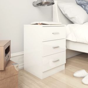 Sleaford Bedside Cabinet 38x35x56 cm Engineered Wood – High Gloss White, 1