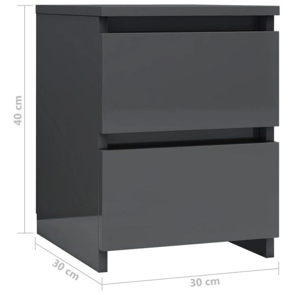 Bluefield Bedside Cabinet 30x30x40 cm Engineered Wood – High Gloss Grey, 2