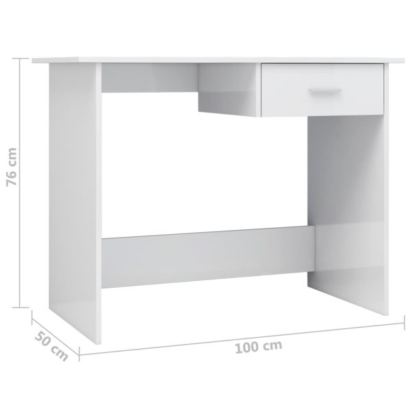 Desk 100x50x76 cm Engineered Wood – High Gloss White