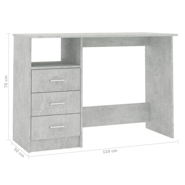 Desk with Drawers 110x50x76 cm Engineered Wood – Concrete Grey