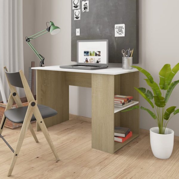 Desk 110x60x73 cm Engineered Wood – White and Sonoma Oak
