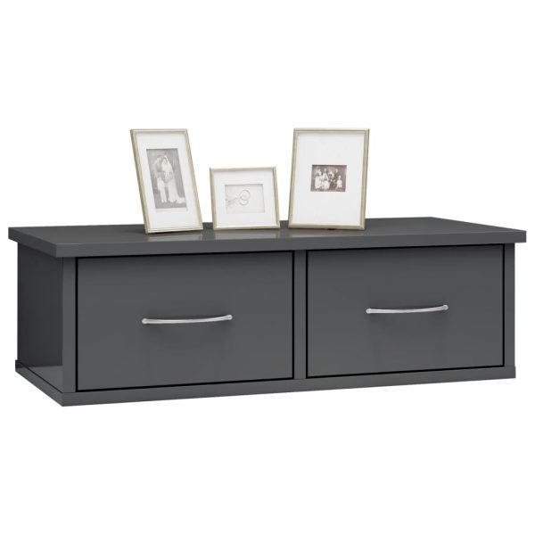 Wall-mounted Drawer Shelf 60x26x18.5 cm Engineered Wood – High Gloss Grey
