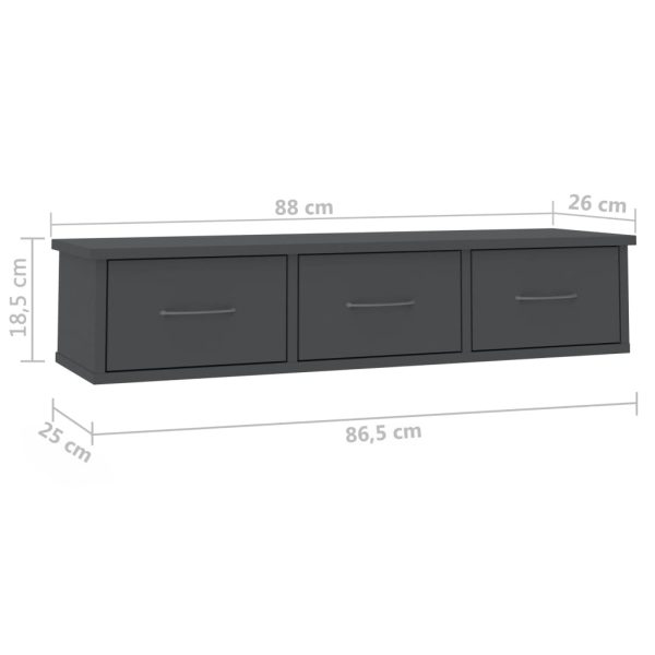Wall-mounted Drawer Shelf 88x26x18.5 cm Engineered Wood – Grey