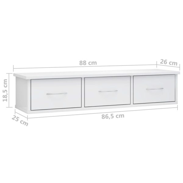 Wall-mounted Drawer Shelf 88x26x18.5 cm Engineered Wood – High Gloss White
