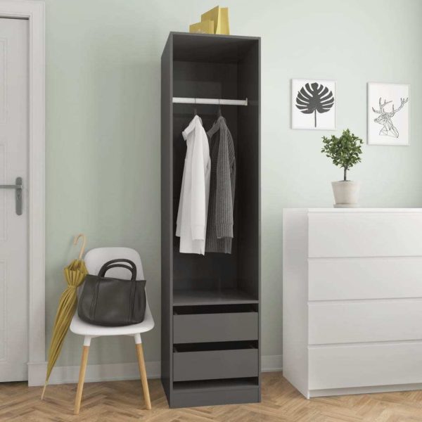 Wardrobe with Drawers 50x50x200 cm Engineered Wood – High Gloss Grey