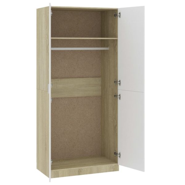 Wardrobe 90x52x200 cm Engineered Wood – White and Sonoma Oak