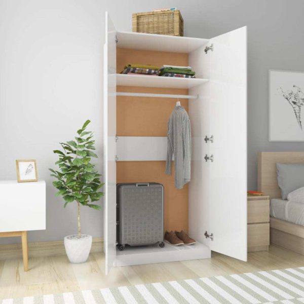 Wardrobe 90x52x200 cm Engineered Wood – High Gloss White