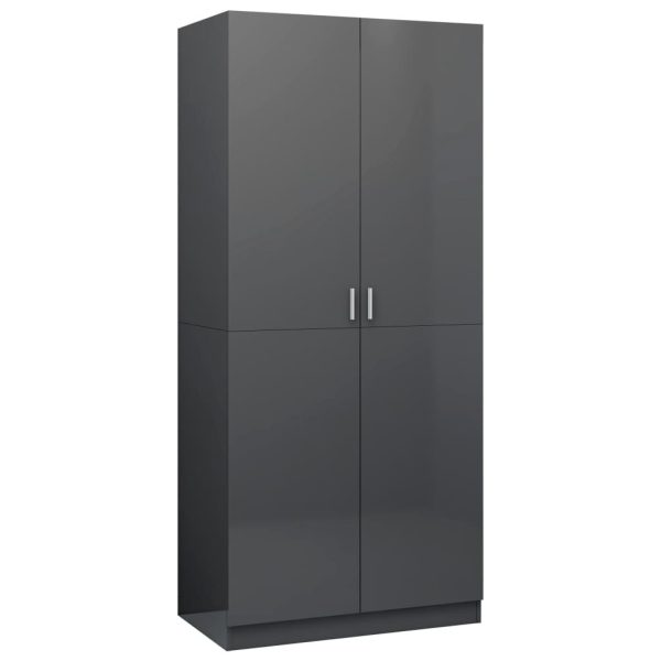 Wardrobe 90x52x200 cm Engineered Wood – High Gloss Grey