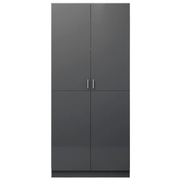 Wardrobe 90x52x200 cm Engineered Wood – High Gloss Grey