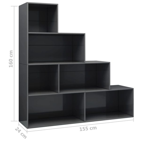 Book Cabinet/Room Divider 155x24x160 cm Engineered Wood – High Gloss Grey
