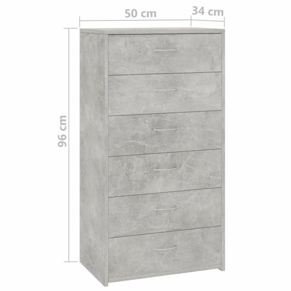 Sideboard with 6 Drawers 50x34x96 cm Engineered Wood – Concrete Grey