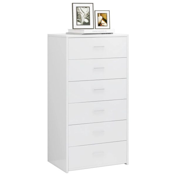 Sideboard with 6 Drawers 50x34x96 cm Engineered Wood – High Gloss White