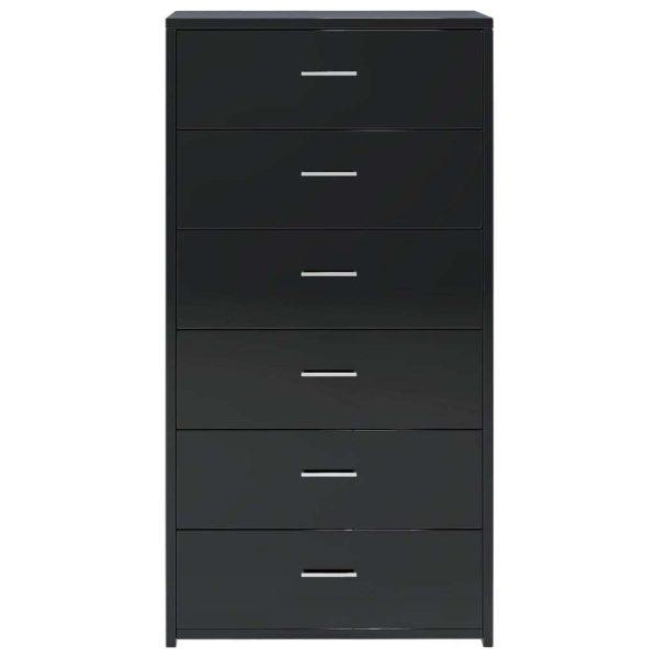 Sideboard with 6 Drawers 50x34x96 cm Engineered Wood – High Gloss Black