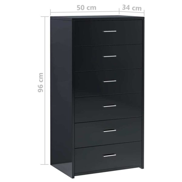 Sideboard with 6 Drawers 50x34x96 cm Engineered Wood – High Gloss Black